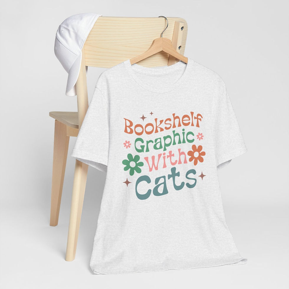Thumbnail: Reading Theme T-Shirt Bookshelf Graphic With Cats Expressive Apparel Fun Gifts