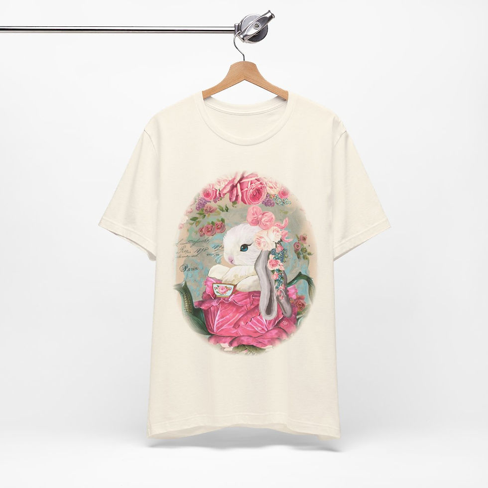Thumbnail: Shabby T-Shirt Bunny having Tea Pink Roses Chic Art Tee Artistic Apparel & Gifts