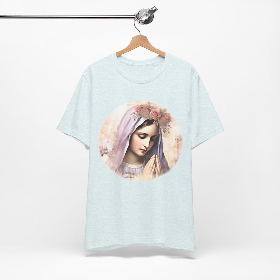 Thumbnail: Virgin Mary T-Shirt Shabby Pink Roses Ave Maria Art Tee Catholic Faith Gifts