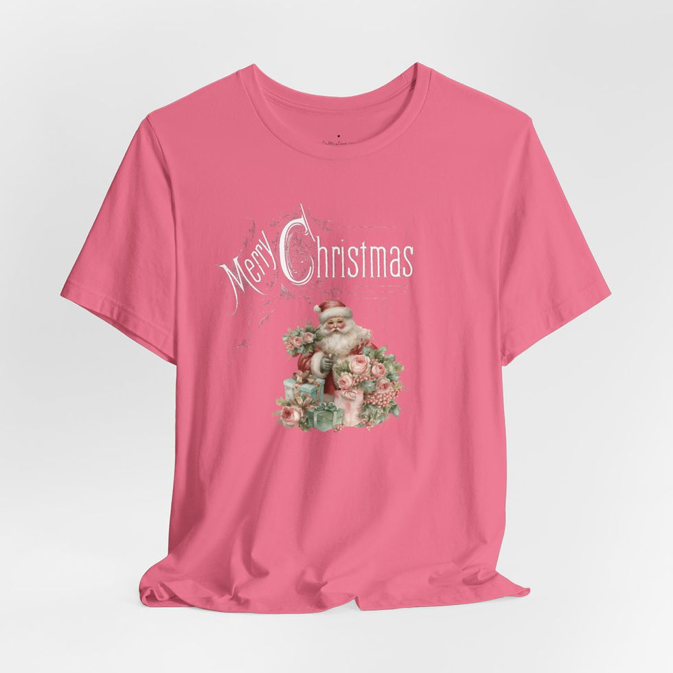 Thumbnail: Victorian Santa T-Shirt Shabby Pink Roses Merry Christmas Art Tee Trendy Apparel