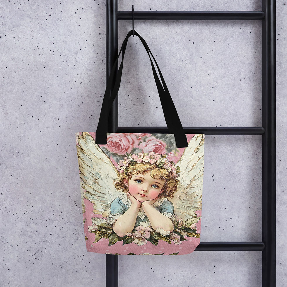 Thumbnail: Shabby Chic Artistic Tote Bag Vintage Cherub, Victorian Angel Wearable art gift