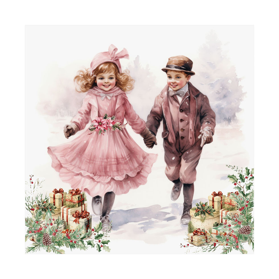 Thumbnail: Snowy Victorian Children Art Print Christmas Eve Winter Decor