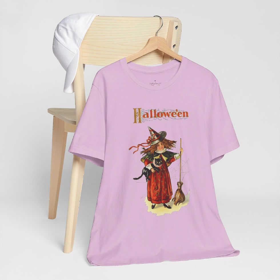 Thumbnail: Vintage Halloween T-Shirt Witch and Black Cat Cute Art Tee Trendy Apparel