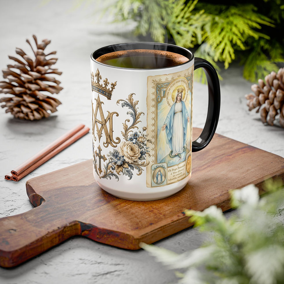Thumbnail: Auspice of Virgin Mary Mug — Marian Crown & Miraculous Medal Catholic Coffee Cup