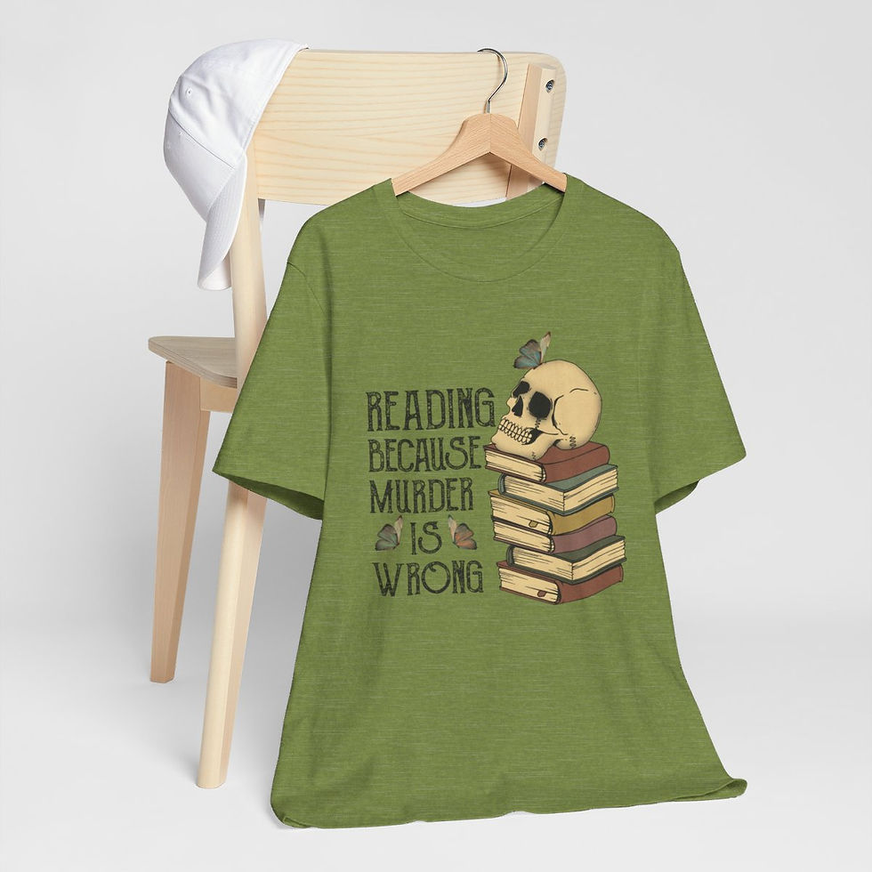 Thumbnail: Wearable Art Artistic T-Shirt Reading Because Murder is Wrong Sarcastic Apparel