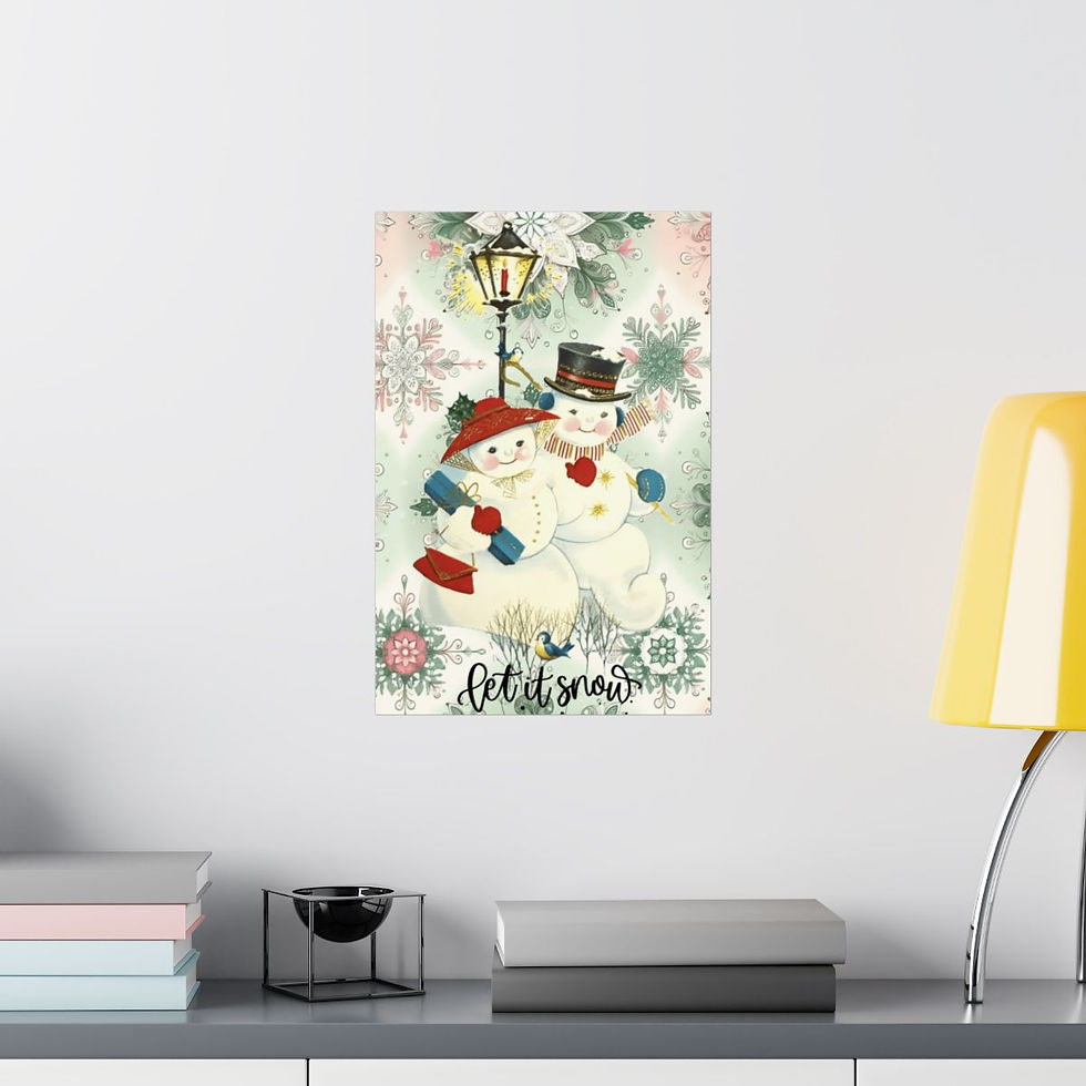 Thumbnail: Vintage Snowman Couple Art Print Winter Wonderland Holiday Retro Decor 