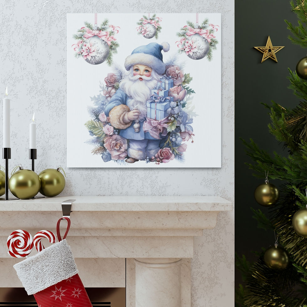 Thumbnail: Shabby Christmas Canvas Art Print Santa Claus & Pink Roses Wall Decorations