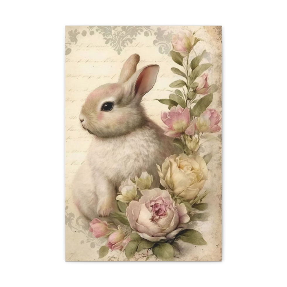 Thumbnail: Shabby French Country Decor Canvas Art Cozy Farmhouse Cottage Art Pastel Bunny