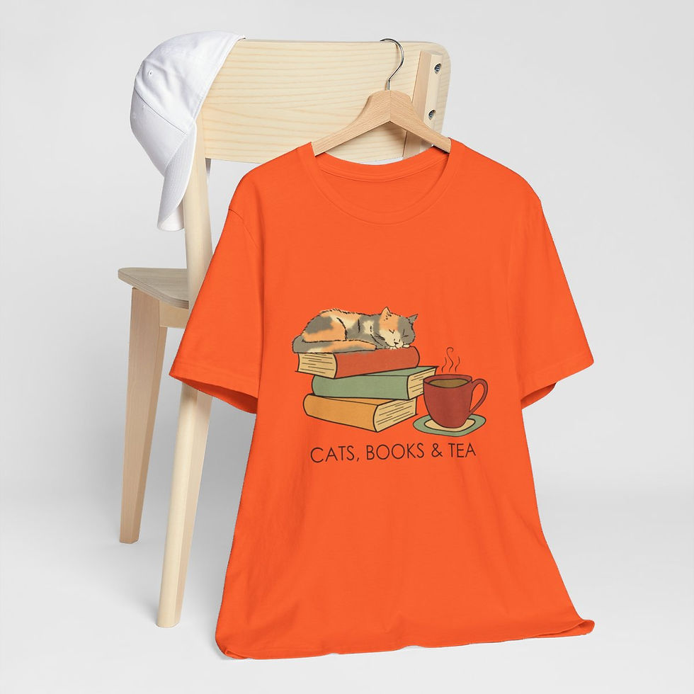 Thumbnail: Wearable Art T-Shirt Cats Books and Tea Expressive Apparel Funny Gifts