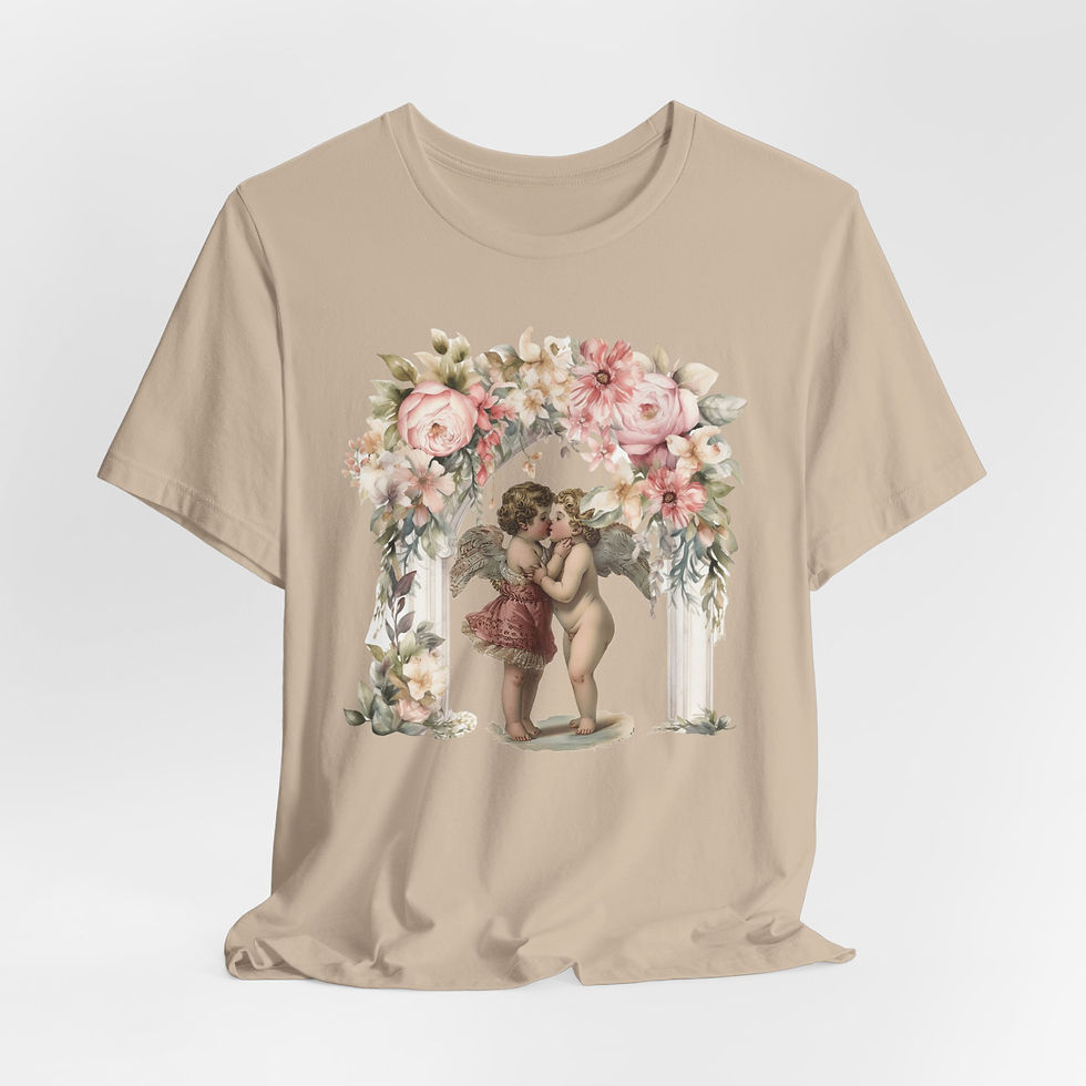 Thumbnail: Kissing Cherubs T-Shirt Shabby Cupid Pink Roses Artistic Gift Valentines Day Tee