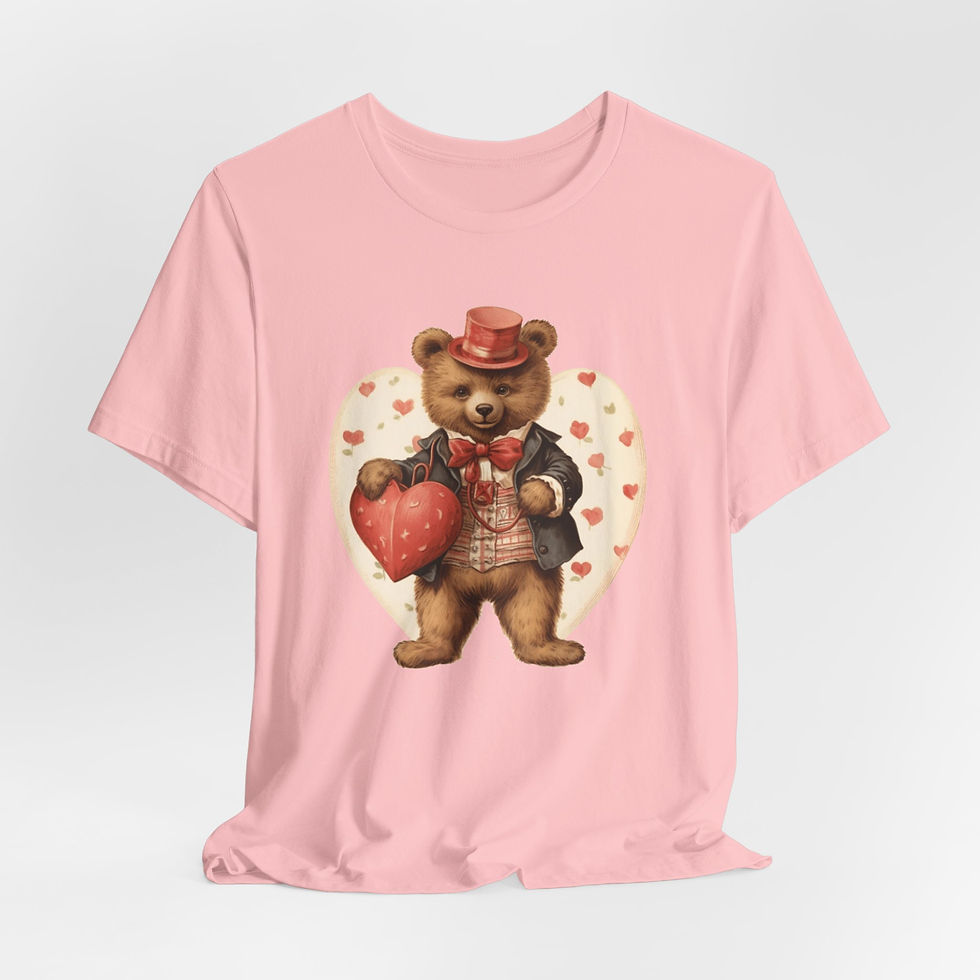 Thumbnail: Shabby Bear T-Shirt Roses and Hearts Valentine's Day Artistic Bear Lover Gift 