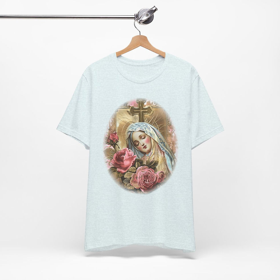 Thumbnail: Shabby Virgin Mary T-Shirt Ave Maria Religious Faith Art Tee Catholic Gifts