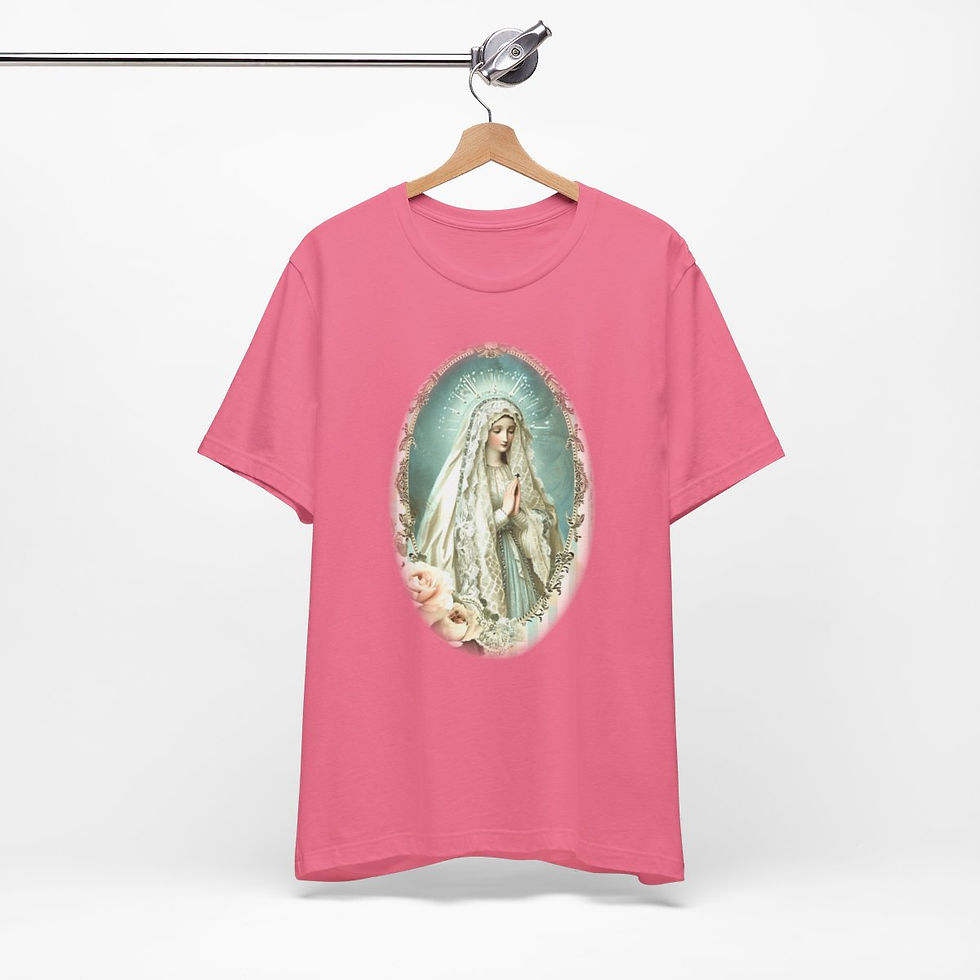 Thumbnail: Shabby Virgin Mary T-Shirt Ave Maria Religious Faith Art Tee Catholic Gifts