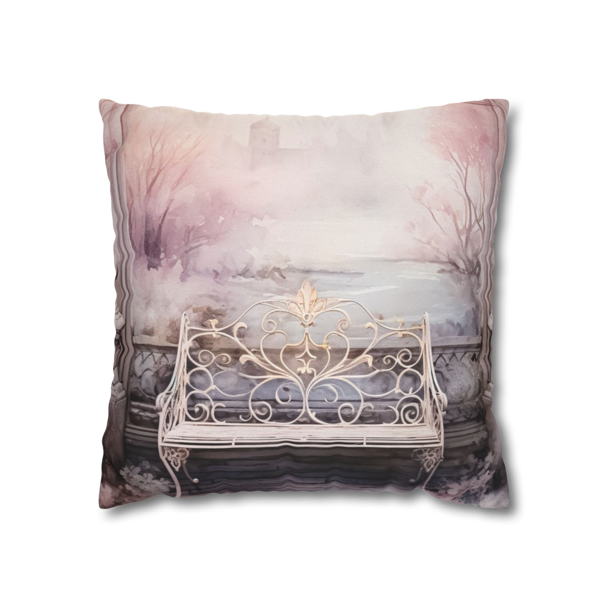 French Country Throw Pillow cover Shabby Chic Cottage Pink Mist Metal Bench