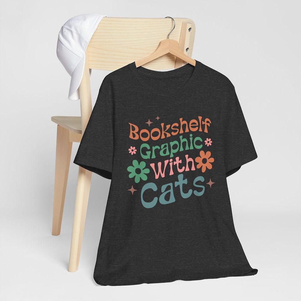 Thumbnail: Reading Theme T-Shirt Bookshelf Graphic With Cats Expressive Apparel Fun Gifts