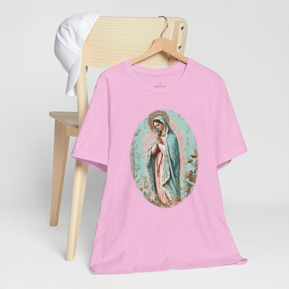 Thumbnail: Virgin Mary T-Shirt Shabby Pink Roses Mother Mary Praying Catholic Art Tee