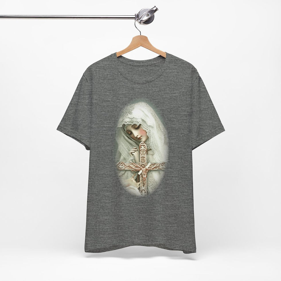 Thumbnail: Shabby Virgin Mary T-Shirt Crucifix Religious Faith Art Tee Catholic Gifts