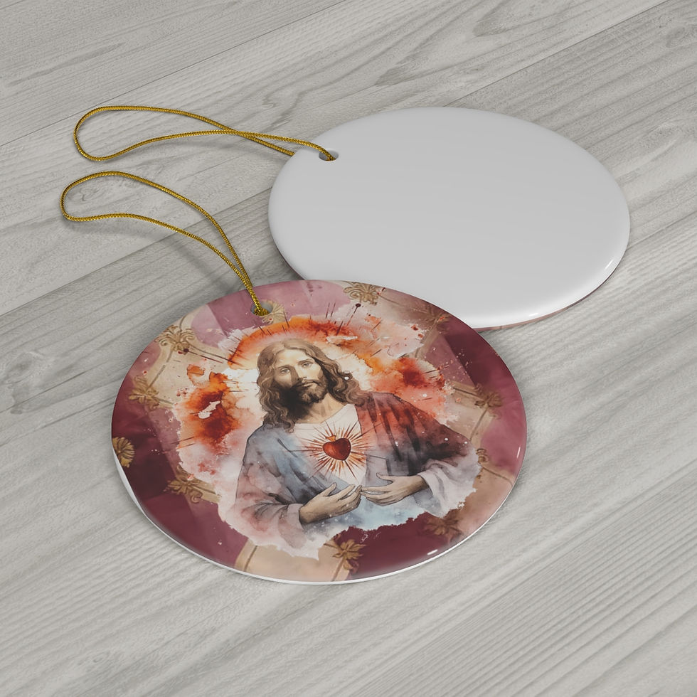 Thumbnail: Shabby Sacred Heart of Jesus Ceramic Ornament Christmas Decor Catholic Gifts