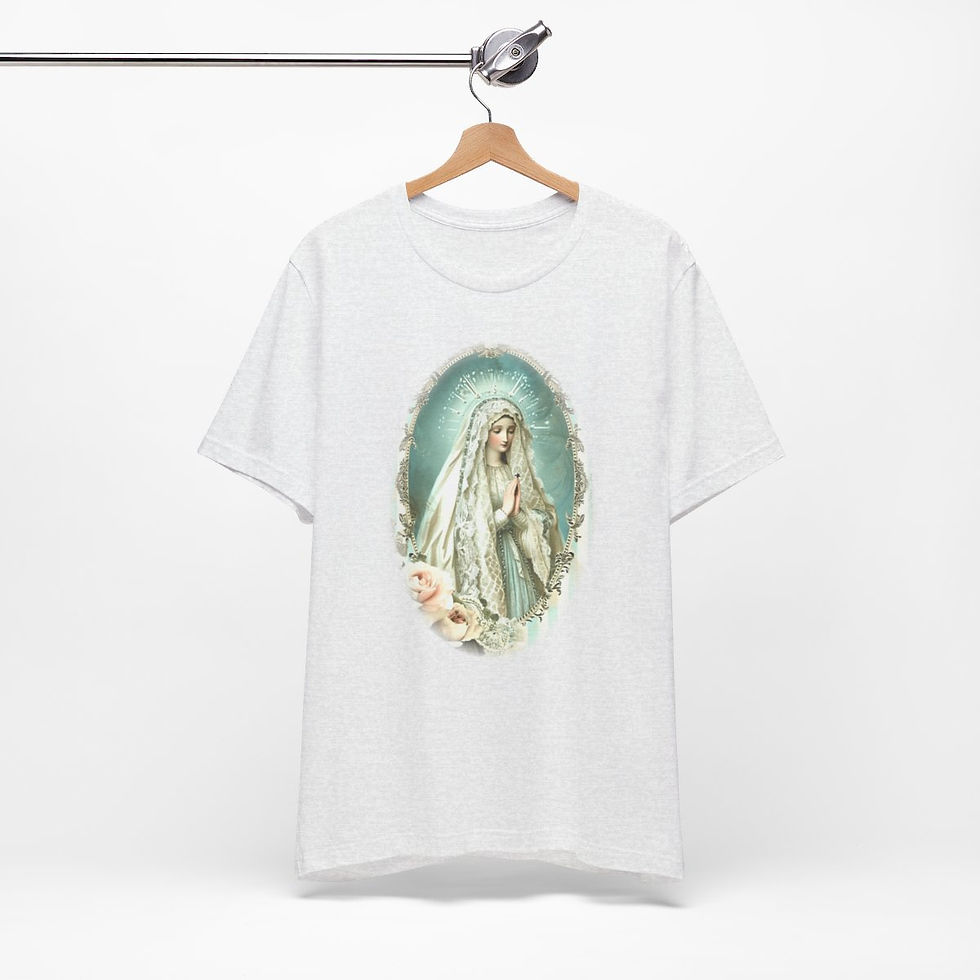 Thumbnail: Shabby Virgin Mary T-Shirt Ave Maria Religious Faith Art Tee Catholic Gifts