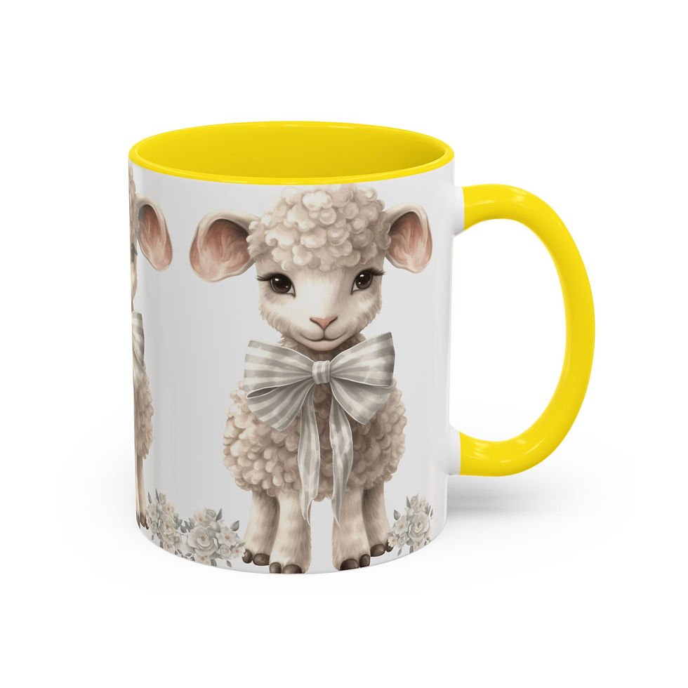 Thumbnail: Art Coffee Mug Shabby Farmhouse Lamb Vintage Style Gift Spring Kitchen Decor