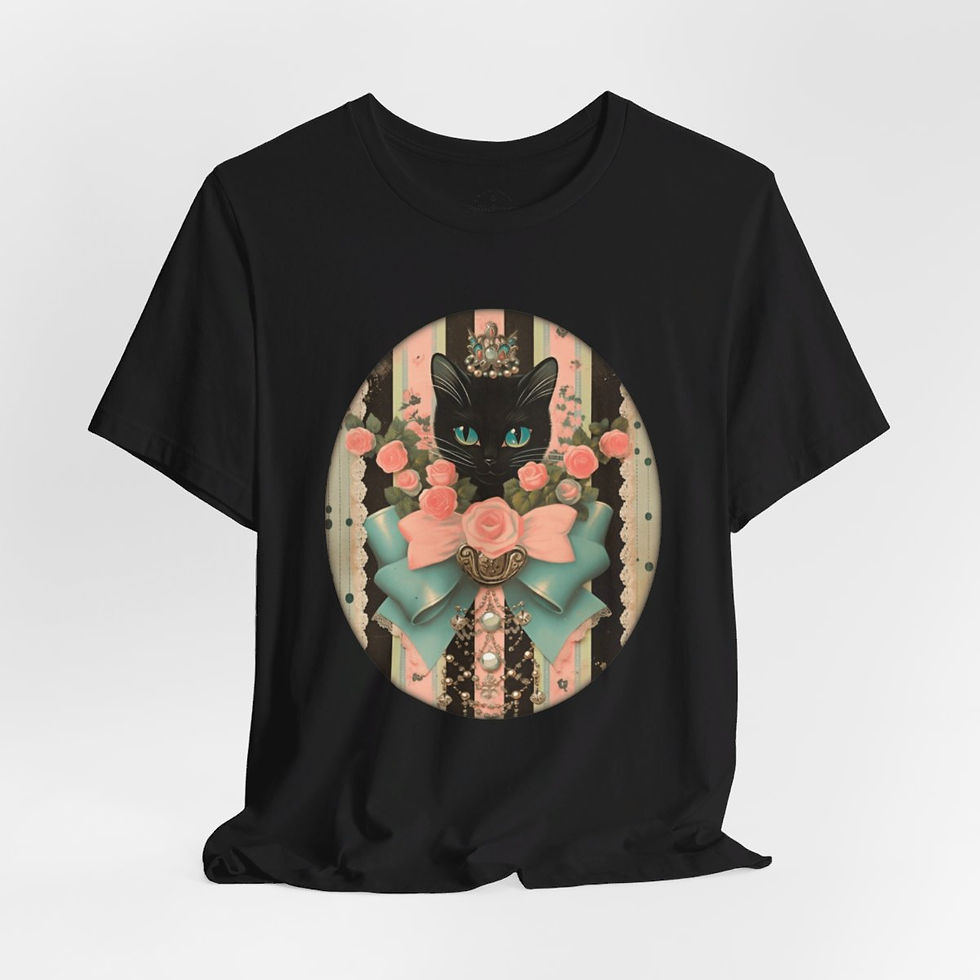 Thumbnail: Cat Lover T-Shirt Jeweled Black Cat Art Shabby Art Apparel Trendy Halloween Gift