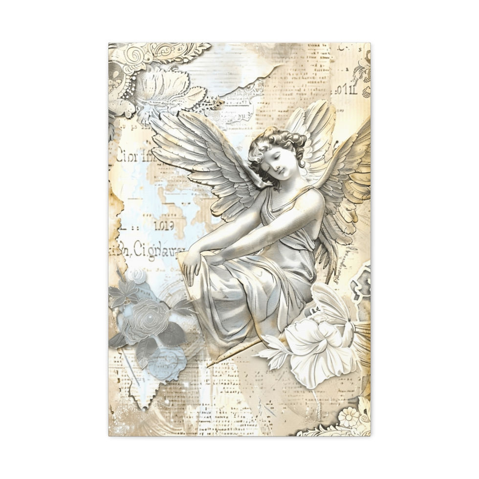 Thumbnail: French Country Angel Canvas Art Peaceful Shabby Distressed Cherub Wall Decor 
