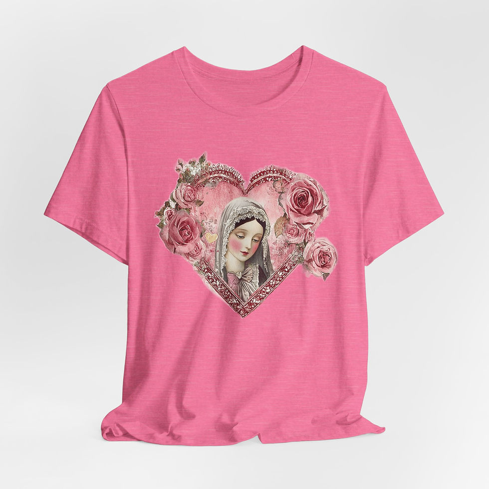 Thumbnail: Artistic T-Shirt Shabby Virgin Mary Pink Roses Religious Tee Catholic Faith Gift