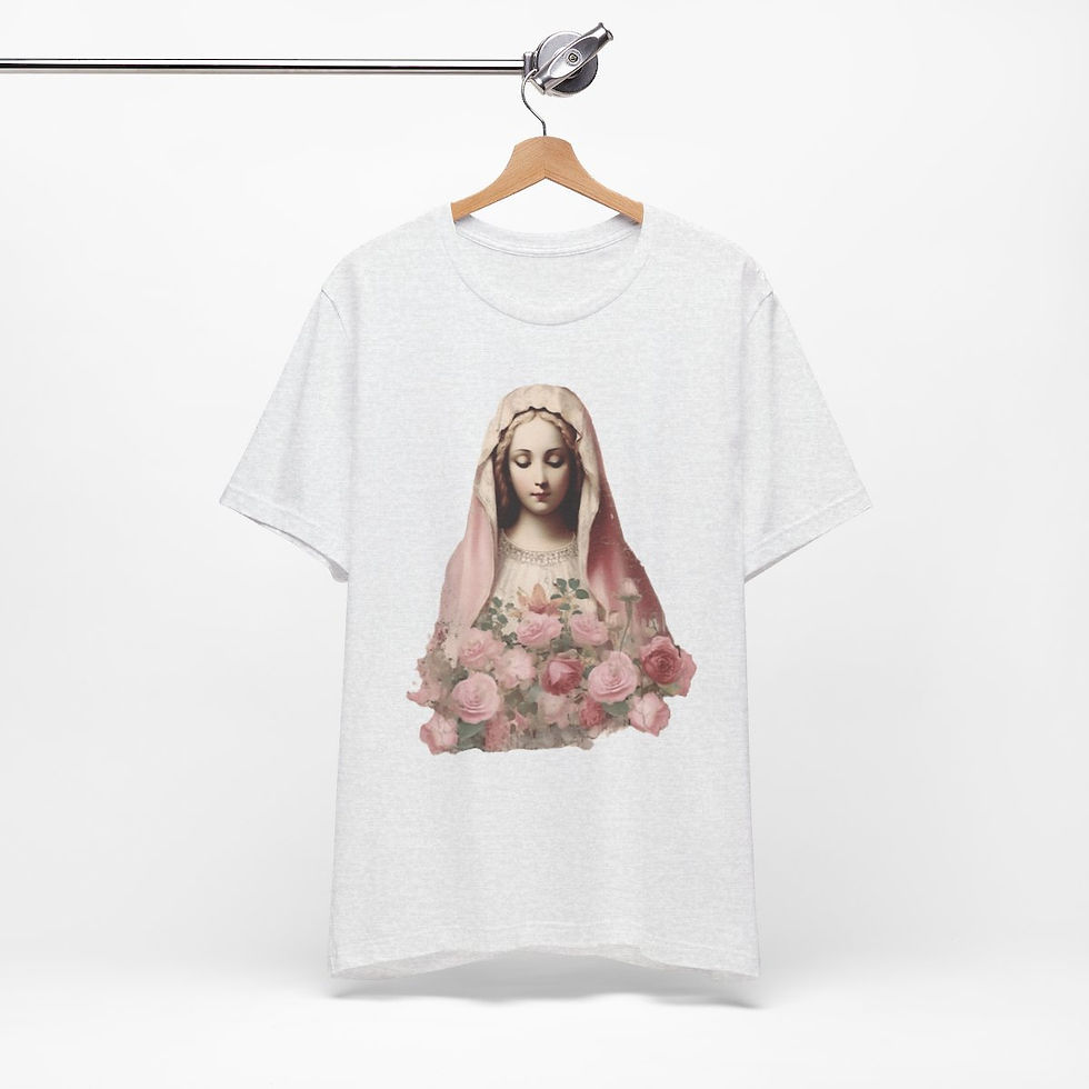 Thumbnail: Virgin Mary T-Shirt Shabby Pink Roses Ave Maria Art Tee Catholic Faith Gifts