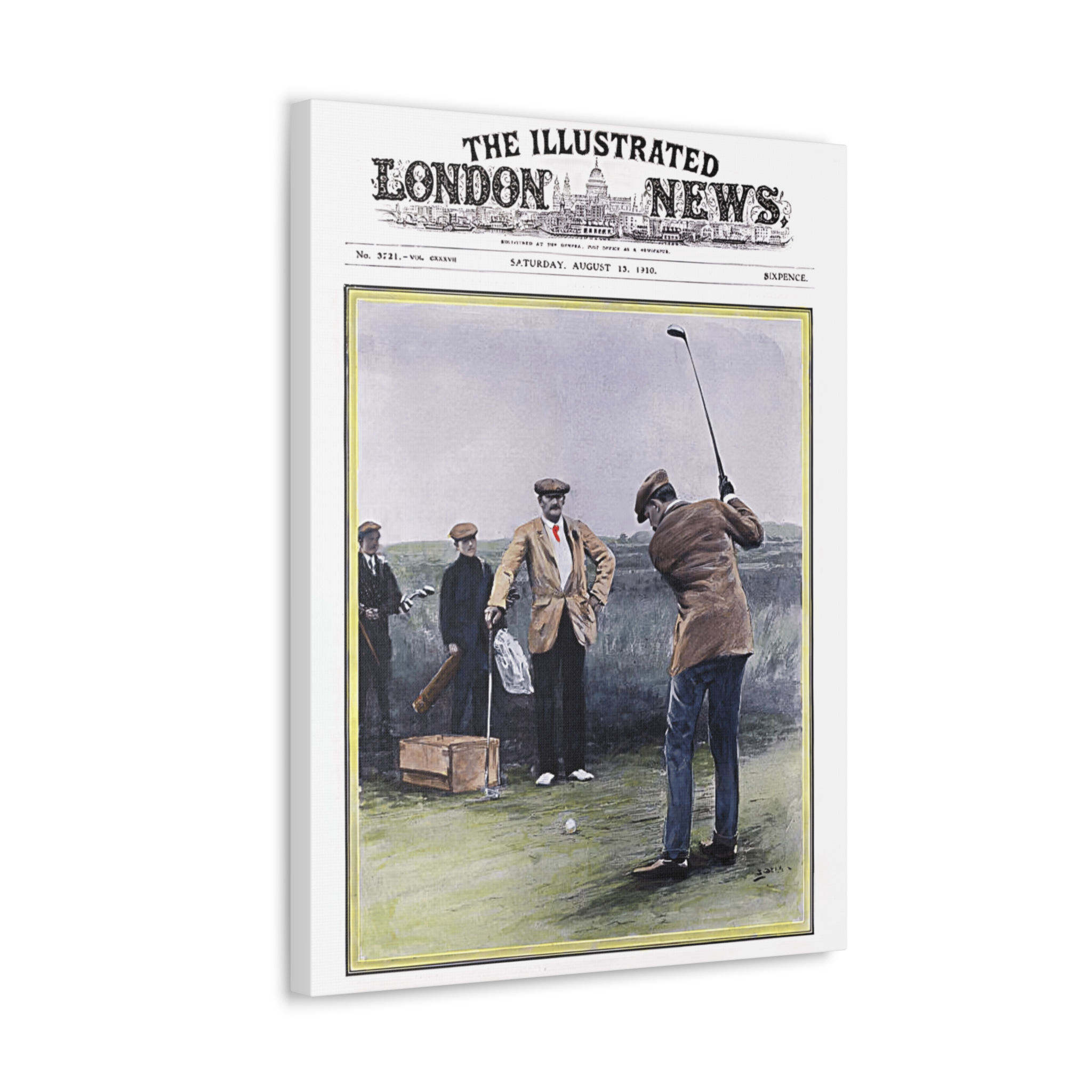 Vintage Golf Art Canvas Golfer Antique Golfing London News Magazine Cover Decor 