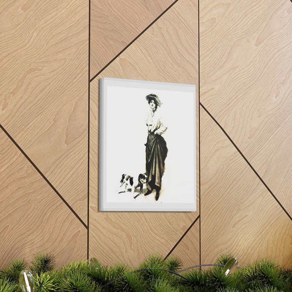 Thumbnail: Farmhouse Bulldog Canvas Art Print Vintage Woman & Dog Artwork