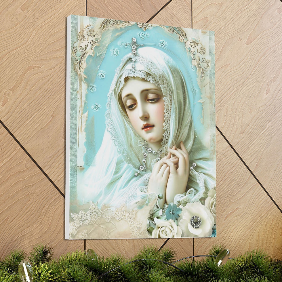 Thumbnail: Shabby Virgin Mary Canvas Art French Country Wall Decor Pastel Blue White Roses