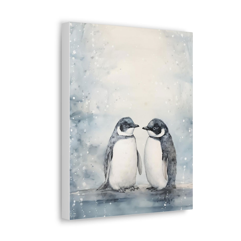 Thumbnail: Winter Wonderland Penguins Art Canvas Pastel Canvas Print Home Decor
