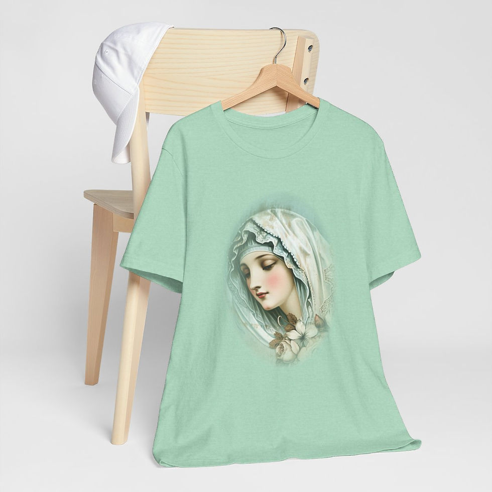 Thumbnail: Shabby Virgin Mary T-Shirt Religious Faith Art Tee Ave Maria Catholic Gifts