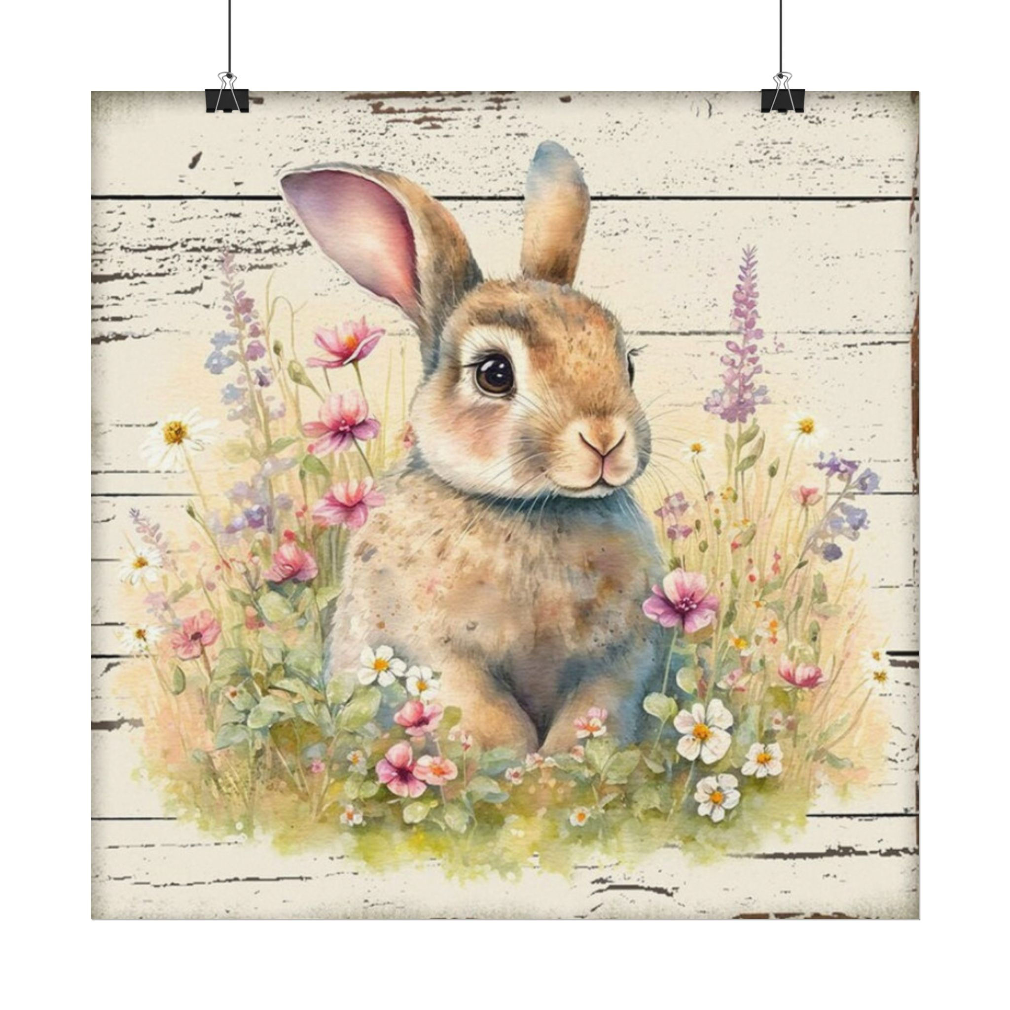 Shabby Rabbit Giclee Print Vintage Bunny Art French Country Cottage wall decor