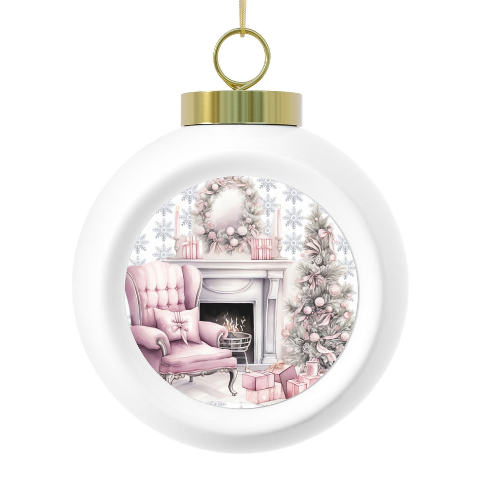 Thumbnail: Shabby Victorian Fireplace Christmas Eve Ornament Pink & White Christmas Decor