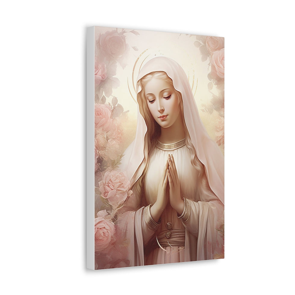 Thumbnail: Praying Virgin Mary Canvas Art Pink Roses Shabby French Print Religious Decor