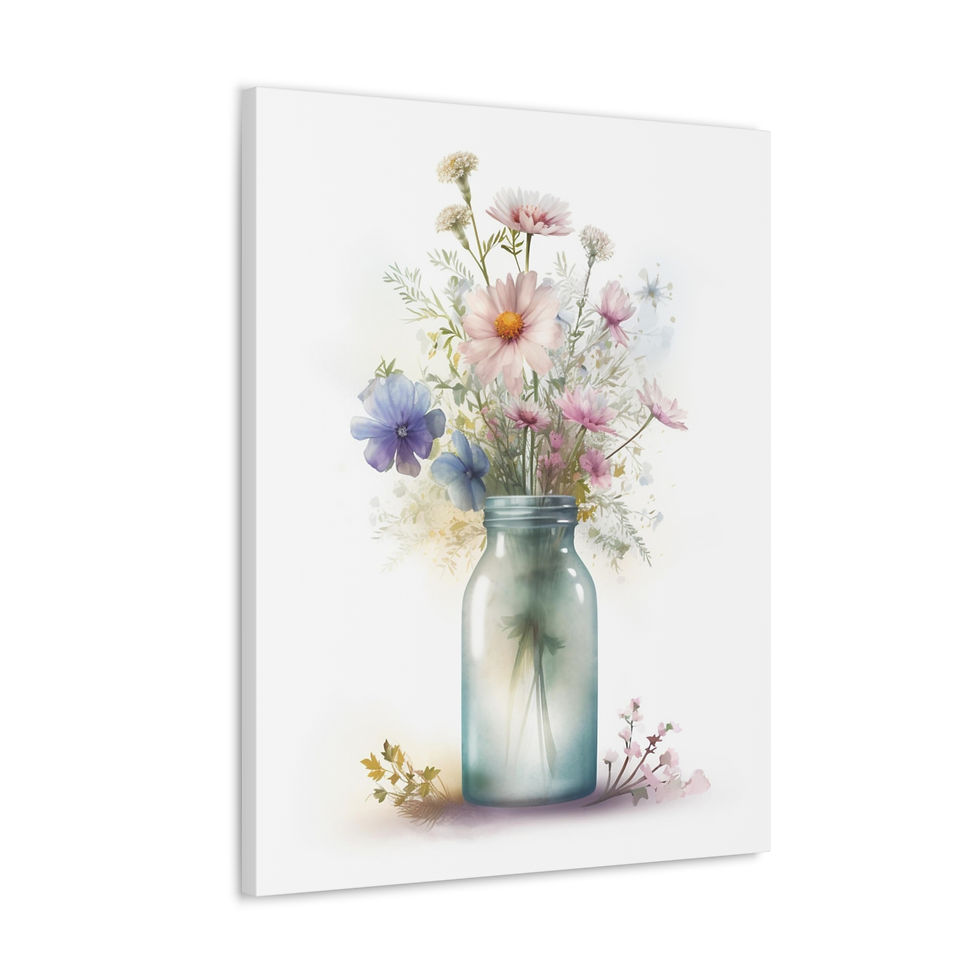 Thumbnail: Wildflower Canvas Art Jar Pastel Flower Shabby Decor French Country Wall Hanging