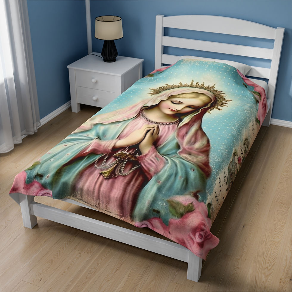 Thumbnail: Shabby Throw Blanket Madonna & Child Pink Roses Cottage Chic Decor Catholic Gift