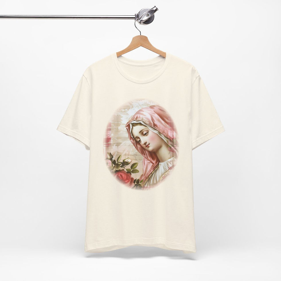 Thumbnail: Shabby Virgin Mary T-Shirt Ave Maria Religious Faith Art Tee Catholic Gifts