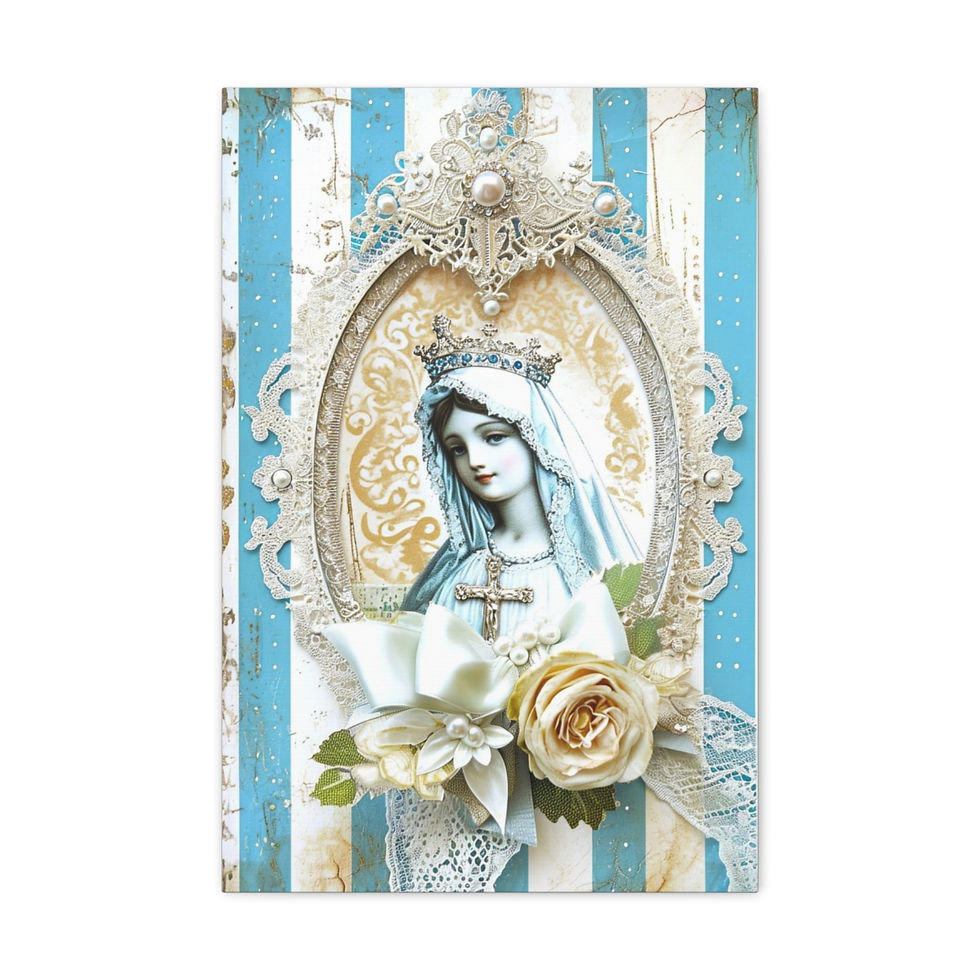 Thumbnail: Shabby Virgin Mary Canvas Art French Country Wall Decor Pastel Blue White Roses