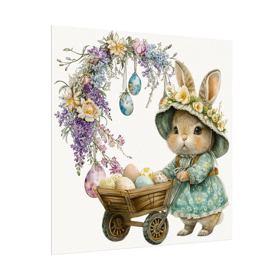 Thumbnail: Shabby Rabbit Watercolor Art Print Bunny w/ Basket of eggs Cottage Spring Decor 