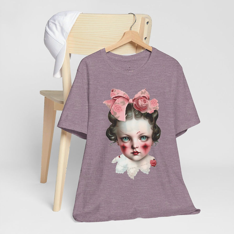 Thumbnail: Halloween T-Shirt Creepy Girl Zombie Pink Roses Art Tee Trendy Apparel