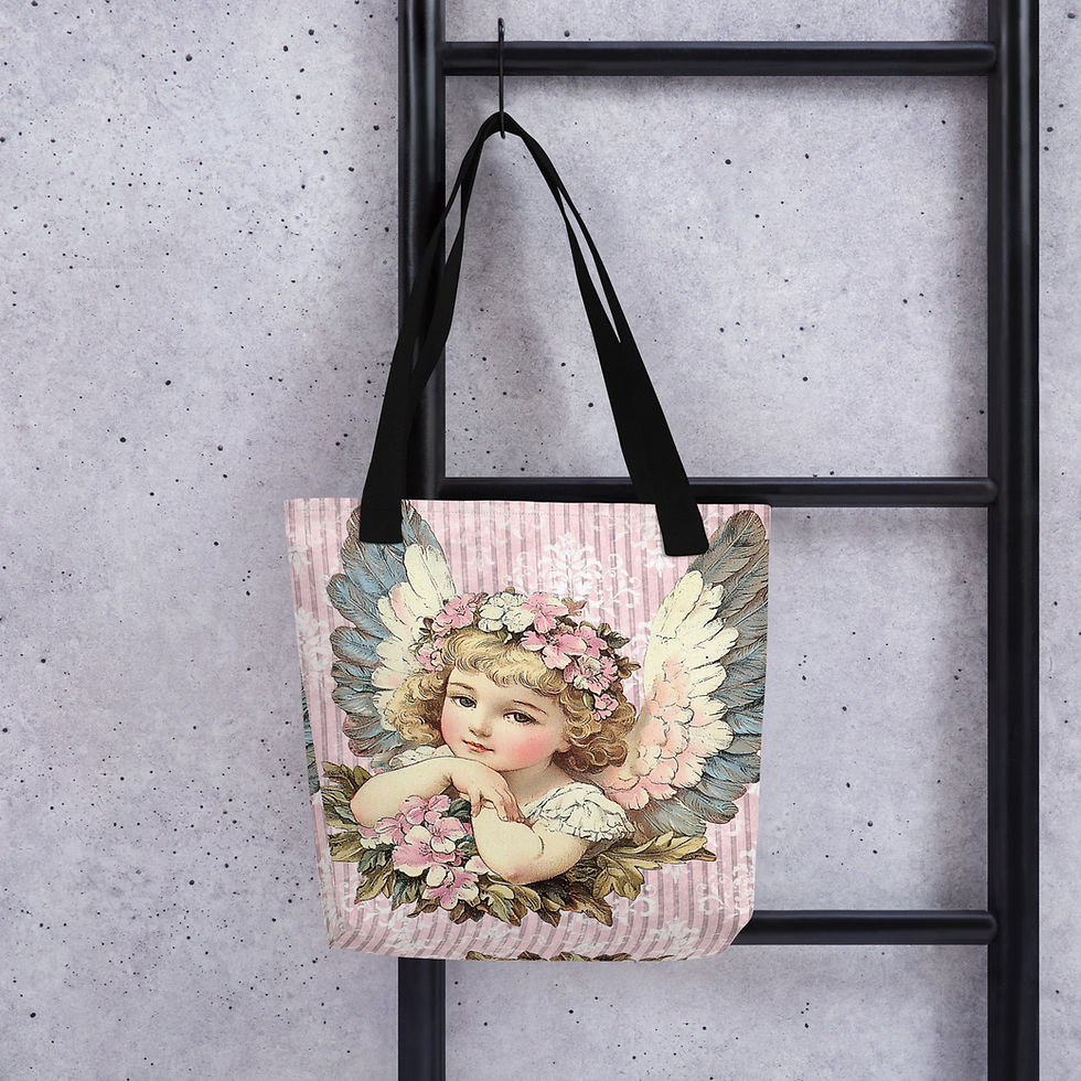Thumbnail: Shabby Chic Artistic Tote Bag Vintage Cherub, Victorian Angel Wearable art gift