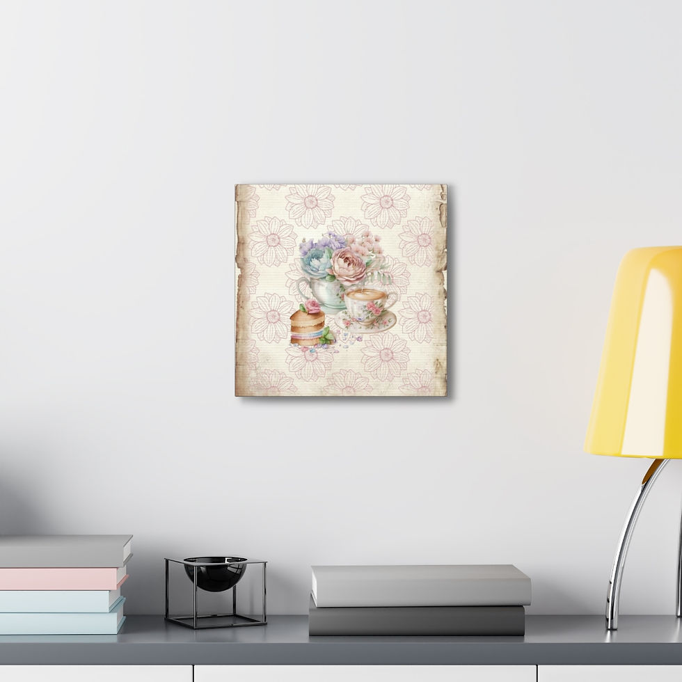 Thumbnail: Shabby French Country Teacups Canvas Art Print Victorian Tea Pastel Flowers
