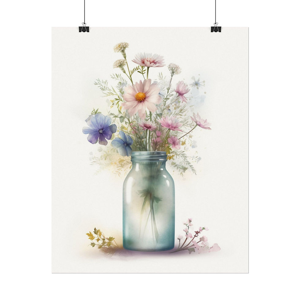 Thumbnail: Wildflower Watercolor Print Jar Pastel Flowers Decor French Country Wall Hanging