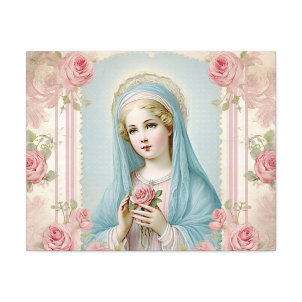 Thumbnail: Shabby Virgin Mary Canvas Art Vintage Pink Pastel Wall Decor Religious Gifts