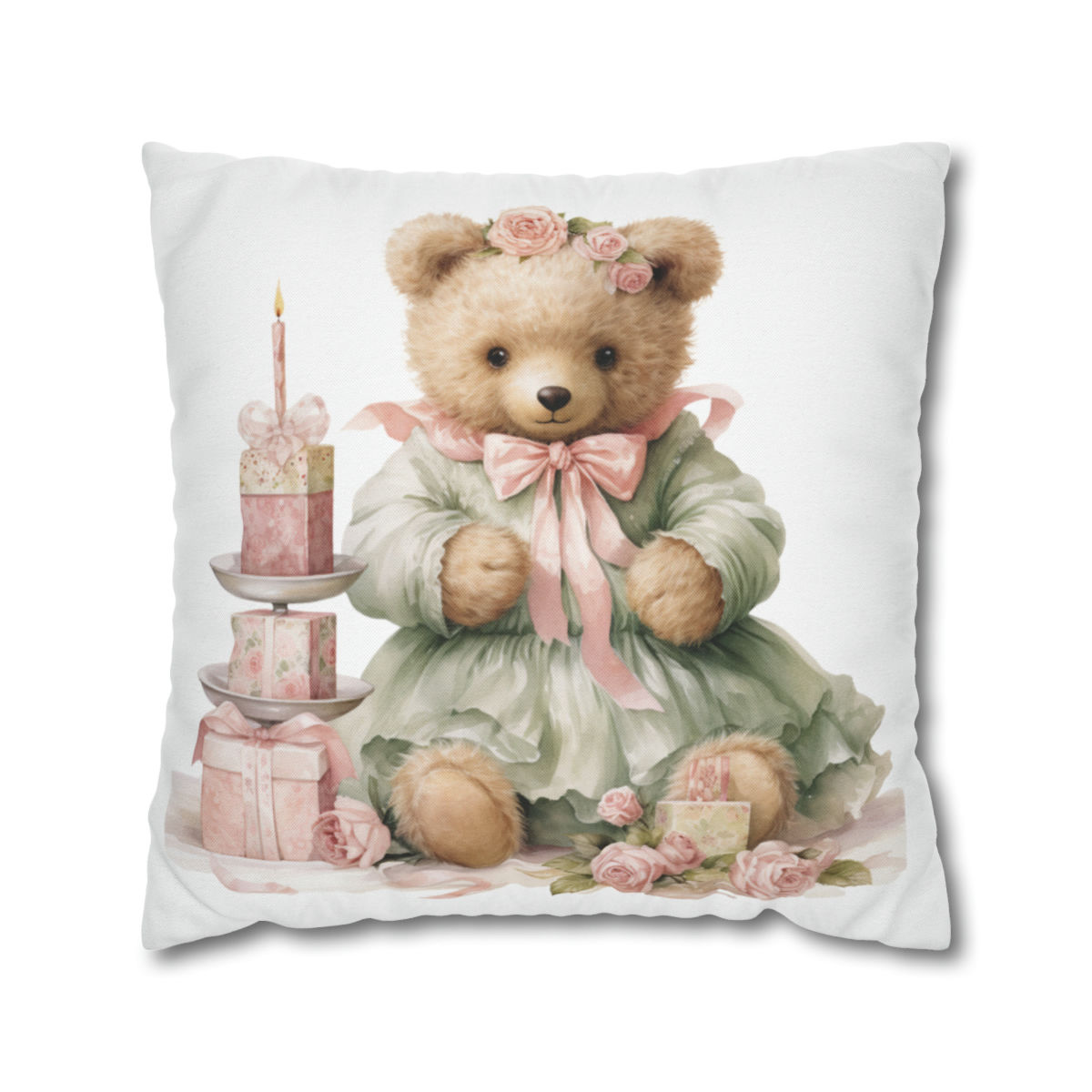 Shabby Christmas Throw Pillow cover Victorian Bear Pink Nursery Holiday Decor
