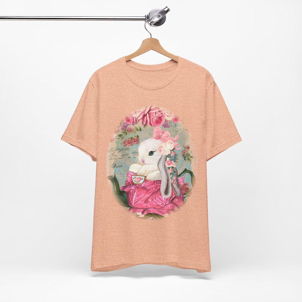 Thumbnail: Shabby T-Shirt Bunny having Tea Pink Roses Chic Art Tee Artistic Apparel & Gifts