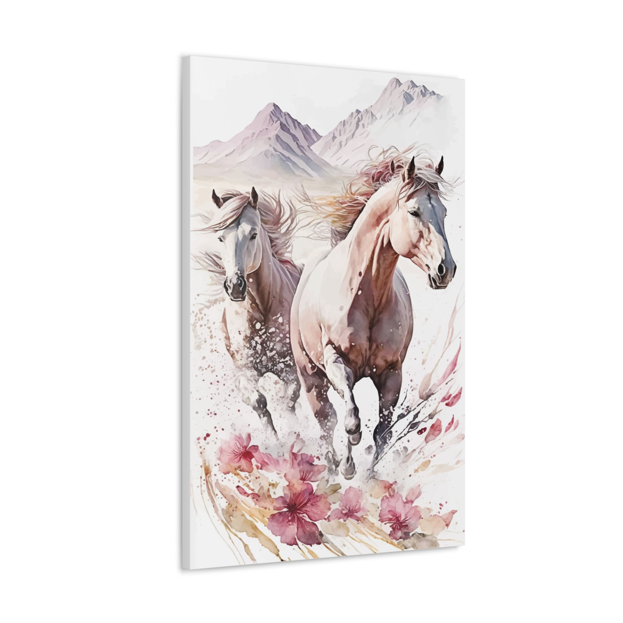 Wild Horses Canvas Art Mountains Flowers Statement Decor Horse Lover Gift