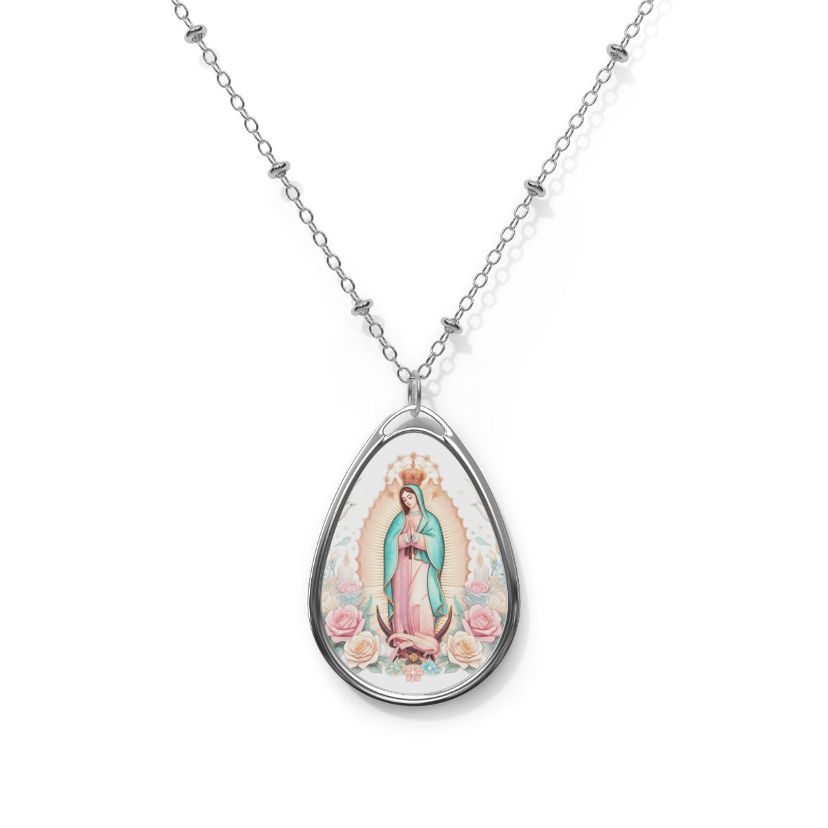 Shabby Our Lady Guadalupe Jewelry Wearable Art Teardrop Catholic Necklace